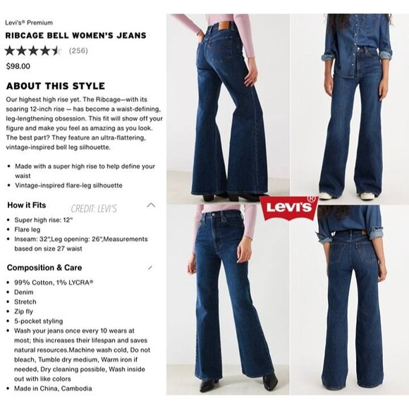 LIKE NEW Levi’s Premium Ribcage Bell Flare High Rise Bell Bottom Jeans Dark Wash - Picture 4 of 12